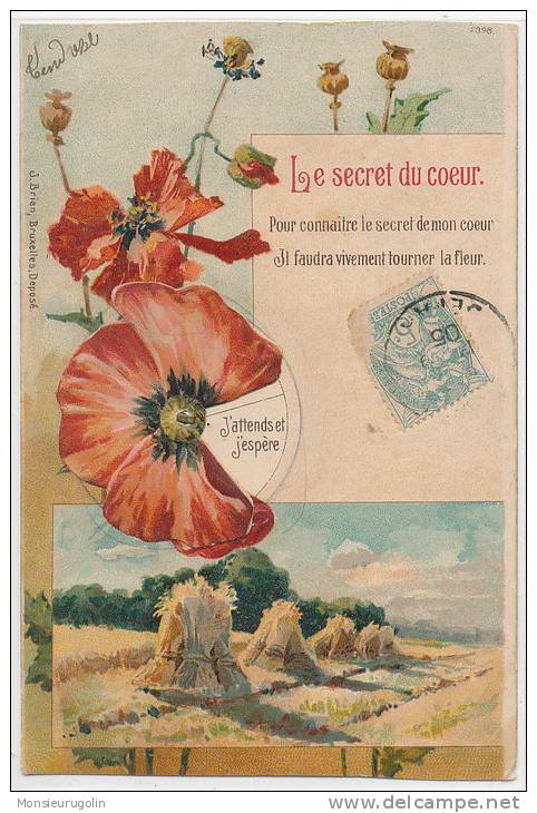 CARTE A SYSTEME  )) LE SECRET DU COEUR  , Le Coquelicot Tourne Pour Afficher Différents Messages    J BRIEN   EDIT - Mechanical