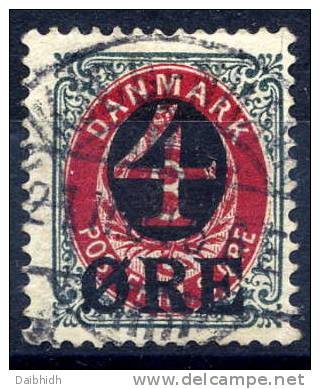 DENMARK 1912  4 Øre Surcharge With Early Type Crown Watermark,  Used.  Michel 40Y - Usado