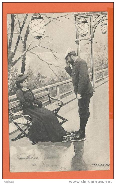 T062, Jolie Fantaisie ,précurseur, Patins à Glace, Patinoire, Circulée 1902 - Eiskunstlauf