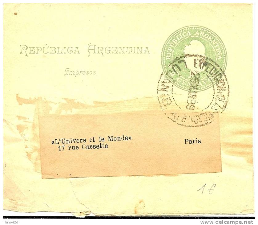 LPU5 - ARGENTINE BANDE JOURNAL VOYAGEE MARS  1899 - Entiers Postaux