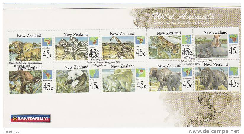 New Zealand 1994 Wild Animals FDC - FDC