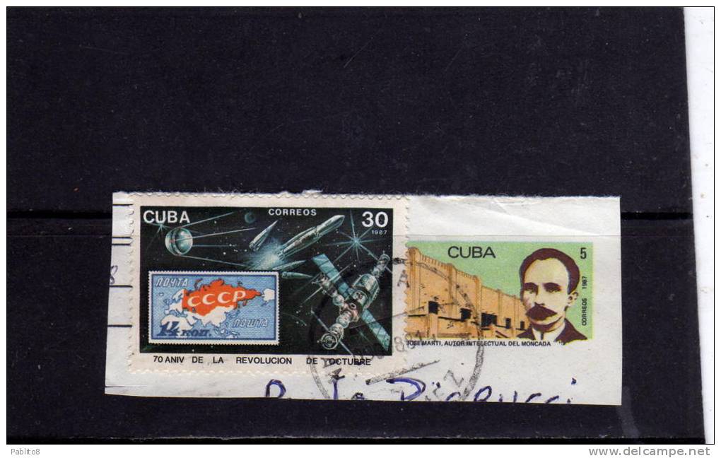 CUBA 1987 Anniversary Of October Revolution SPACE MAN SATELLITE  ANNIVERSARIO RIVOLUZIONE DI OTTOBRE USED - Gebruikt