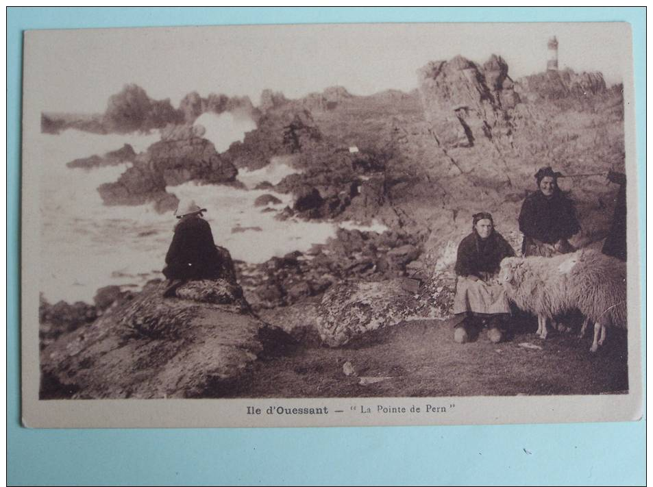 ILE D OUESSANT  LA POINTE DE PERN  CPA  ANIME MOUTONS FEMMES TON SIPIA - Autres & Non Classés