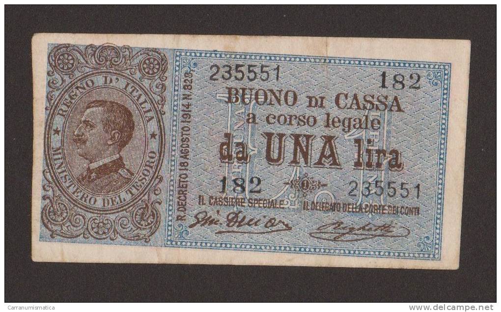 REGNO D´ ITALIA - 1 LIRA Buono Di Cassa Vitt. Emanuele III (Firme: Giu. Dell´Ara / Righetti - 28/ 12 / 1917) - Regno D'Italia – 1 Lire