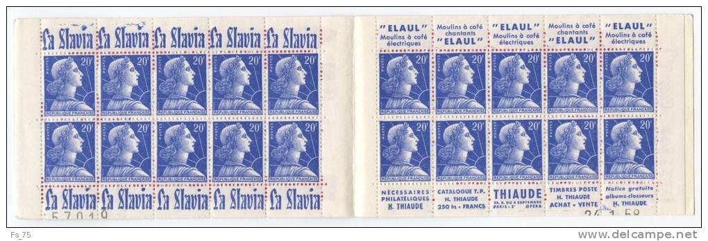 FRANCE CARNET N°1011B TYPE I MULLER 20F BLEU - C25 - S.2.58 - SLAVIA / ELAUL / SLAVIA / THIAUDE - Altri & Non Classificati