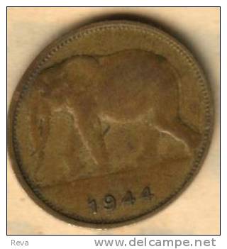 CONGO BELGIUM 1 FRANC INSCRIPTIONS FRONT ELEPHANT ANIMAL BACK 1944 KM26 READ DESCRIPTION CAREFULLY !!! - 1934-1945: Leopoldo III