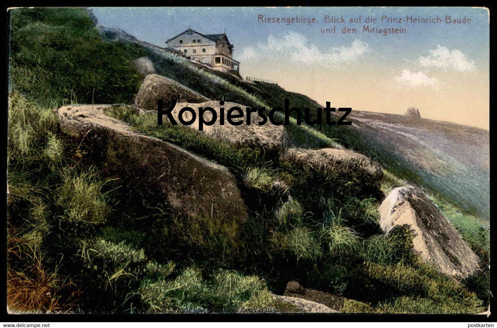 ALTE POSTKARTE RIESENGEBIRGE BLICK AUF DIE PRINZ-HEINRICH-BAUDE & MITTAGSTEIN B. Krummhübel Karpacz Karkonosze Krkonose - Schlesien