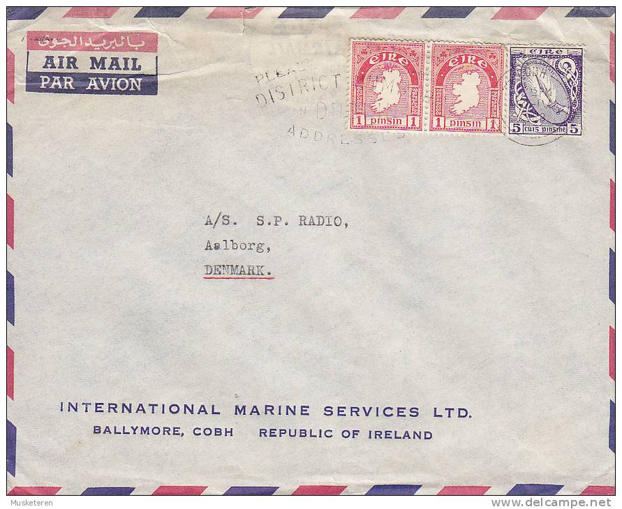 Ireland Airmail Par Avion INTERNATIONAL MARINE SERVICES Ltd. BALLYMORE, COBH 1963? Cover To AALBORG Denmark - Poste Aérienne