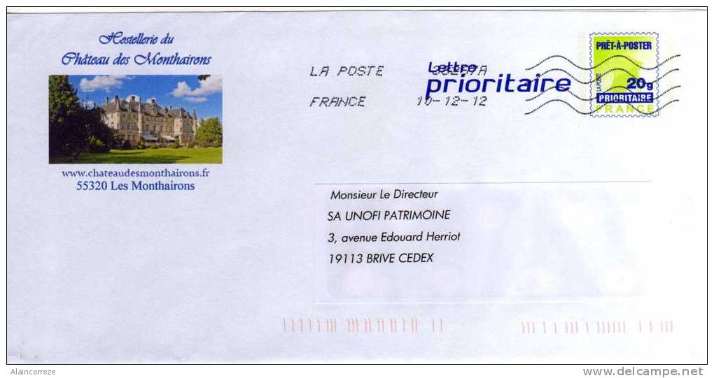 Entier Postal PAP Local Personnalisé Meuse Hostellerie Du Château Des Monthairons - PAP: Private Aufdrucke