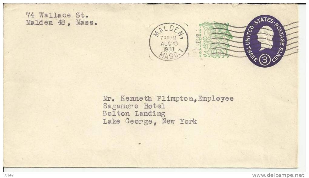 USA ENTERO POSTAL REVALUADO MAT MALDEN 1958 - 1941-60