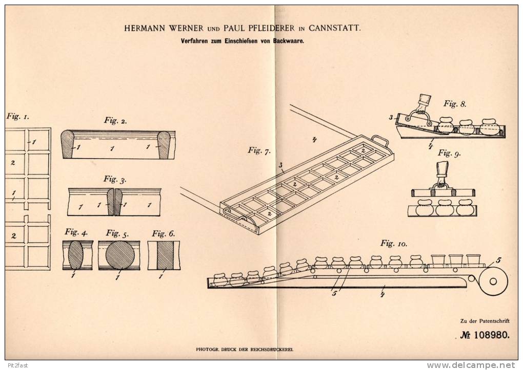 Original Patentschrift - H. Werner & P. Pfleiderer In Cannstatt ,1898,Apparat F. Backware , Bäcker , Bäckerei , Konditor - Historische Dokumente