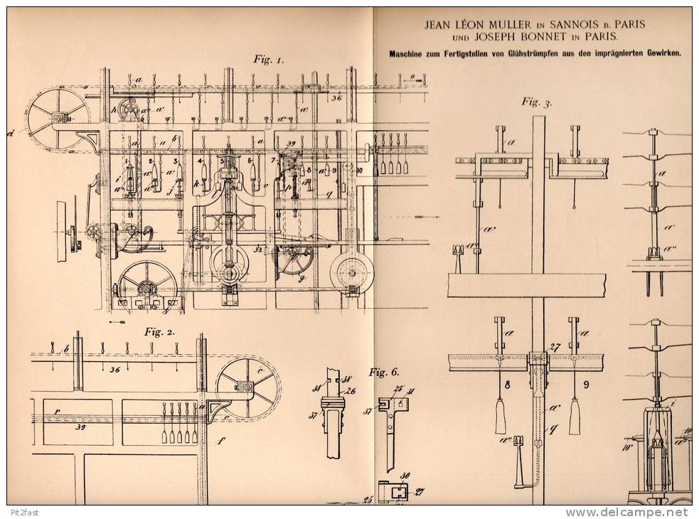 Original Patentschrift - J. Muller Und J. Bonnet In Sannois , 1901 , Maschine Für Glühstrümpfe !!! - Machines