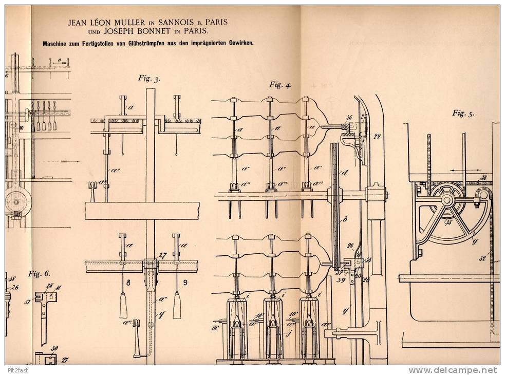 Original Patentschrift - J. Muller Und J. Bonnet In Sannois , 1901 , Maschine Für Glühstrümpfe !!! - Machines