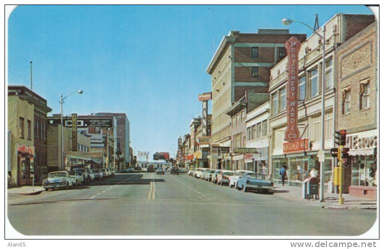 Casper WY Wyoming,  Street Scene, Montgomery Wards Co., Autos, Business, C1960s Vintage Postcard - Casper