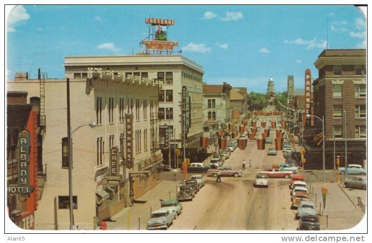 Cheyenne WY Wyoming, Street Scene, Paramount Theater, Hotels, C1950s Vintage Postcard - Cheyenne