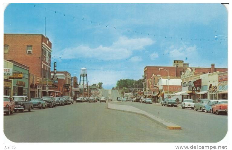 Riverton WY Wyoming, Street Scene, Drug Store Autos Bar, C1950s Vintage Postcard - Riverton