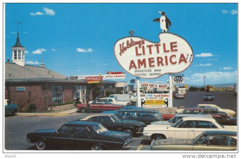 Little America WY Wyoming, Roadside Travel Center, Gas Restaurant, Autos, Penguin Sign, C1960s Vintage Postcard - Other & Unclassified