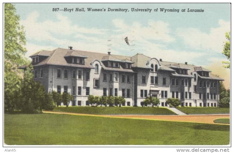 Laramie WY Wyoming, University Of Wyoming Hoyt Hall Women's Dormitory Campus Building, C1940s Vintage Postcard - Laramie