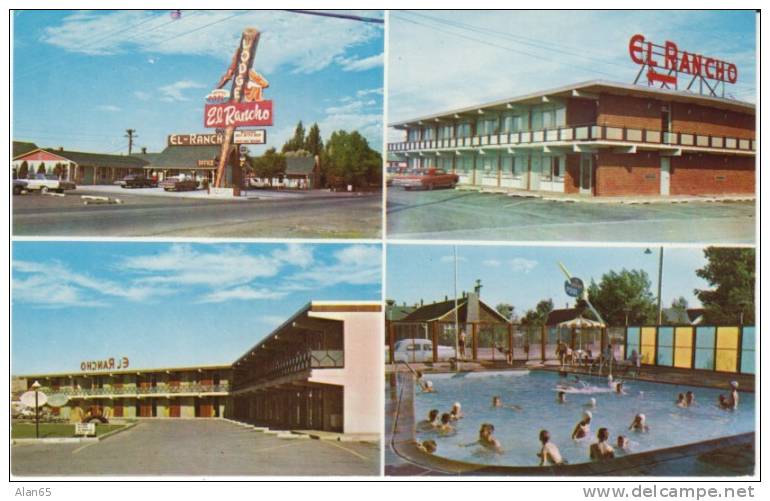 East Rock Springs WY Wyoming, El Rancho Lodge Motel, Autos Pool C1960s/70s Vintage Postcard - Rock Springs