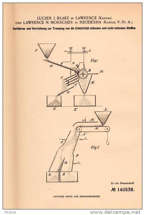 Original Patentschrift - L. Blake Und L. Morscher In Neodesha Und Lawrence , Kansas , 1901 , Apparat Für Electricity !!! - Documentos Históricos