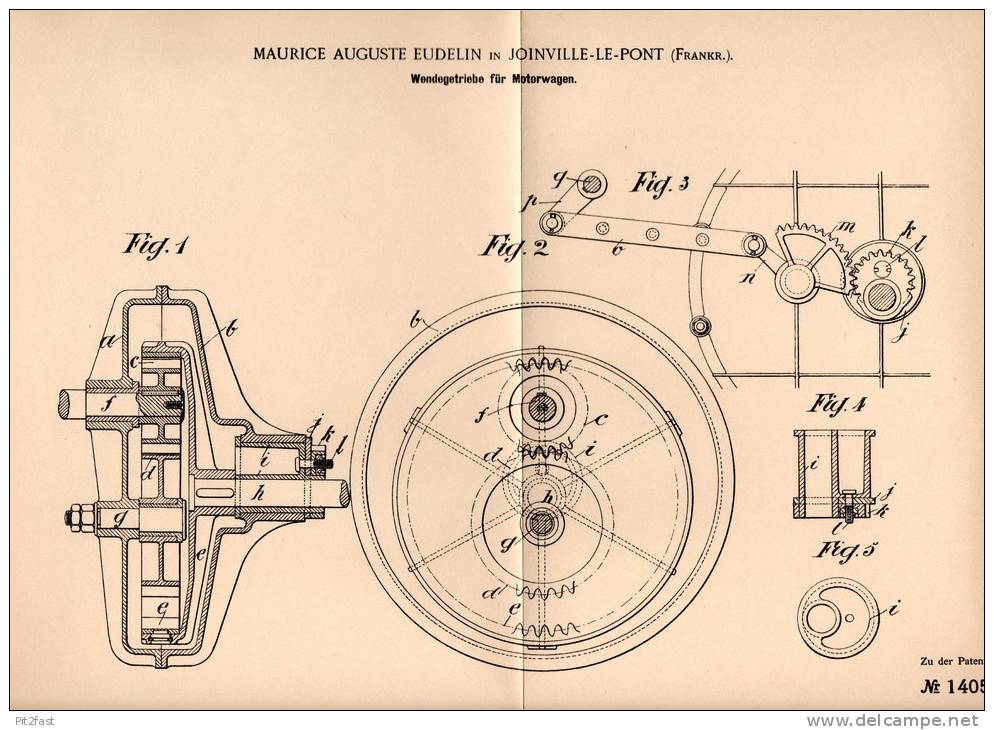 Original Patentschrift - M. Eudelin In Joinville Le Pont , 1902 , Getriebe Für Automobile , Motorwagen !!! - KFZ