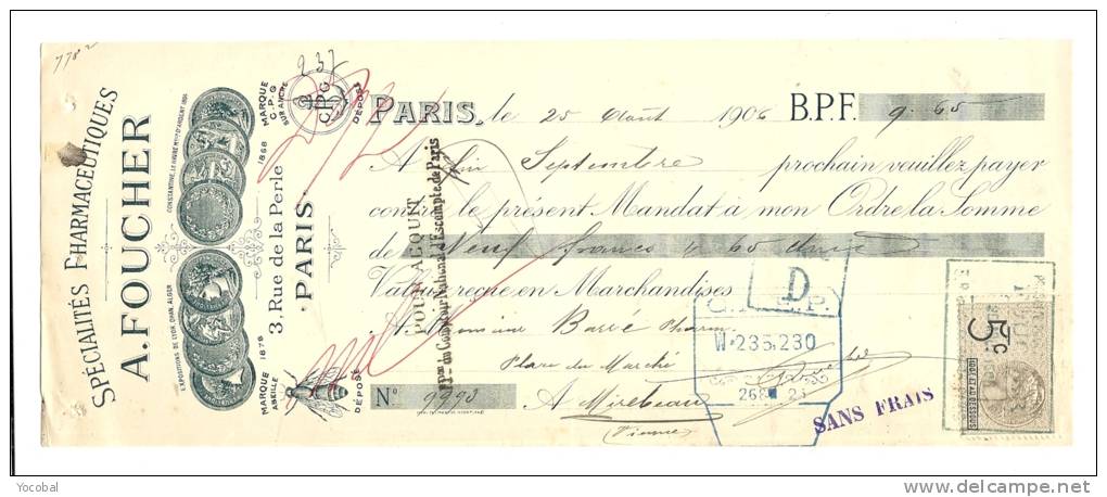 Lettre De Change, Mandat, A. Furnier - Paris (75) - 1906 - Lettres De Change