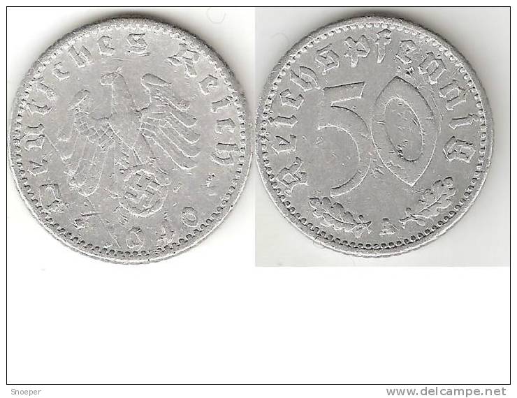 *Germany Third Reich  50 Pfennig 1940 A Km 96  Vf - 50 Reichspfennig