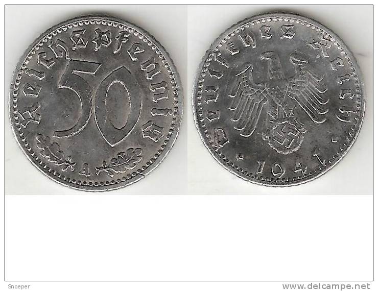 *Germany Third Reich  50 Pfennig 1941 A Km 96  Vf - 50 Reichspfennig