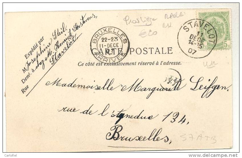 STAVELOT-LA RUE VINAVE-N°4536-HELIOTYPIE DE GRAEVE-GAND-RARE-ENVOYEE 1907-VOYEZ 2 SCANS - Stavelot