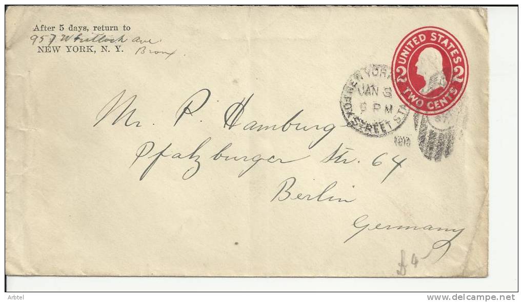 ESTADOS UNIDOS ENTERO POSTAL 1919 MAT FOX STREET NEW YORK - 1901-20