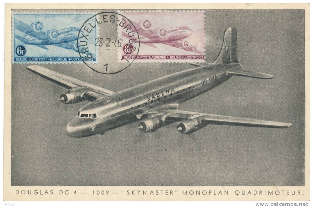 BELGIQUE - Douglas DC4 De La Sabena - Carte Maximale 1946 - 1946-....: Modern Era