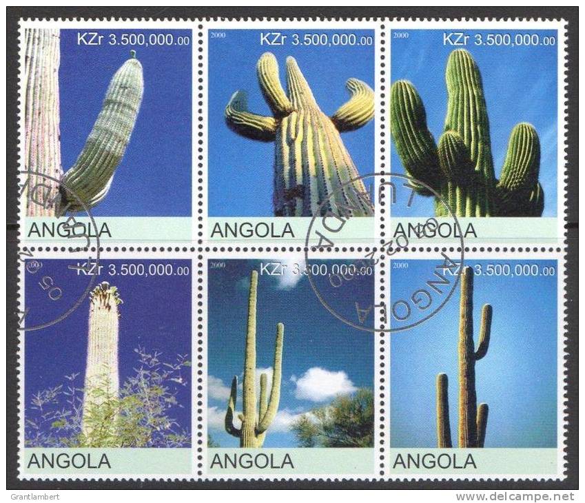 Angola 2000 Cactus - Cactii Block Of 6 CTO - Sukkulenten
