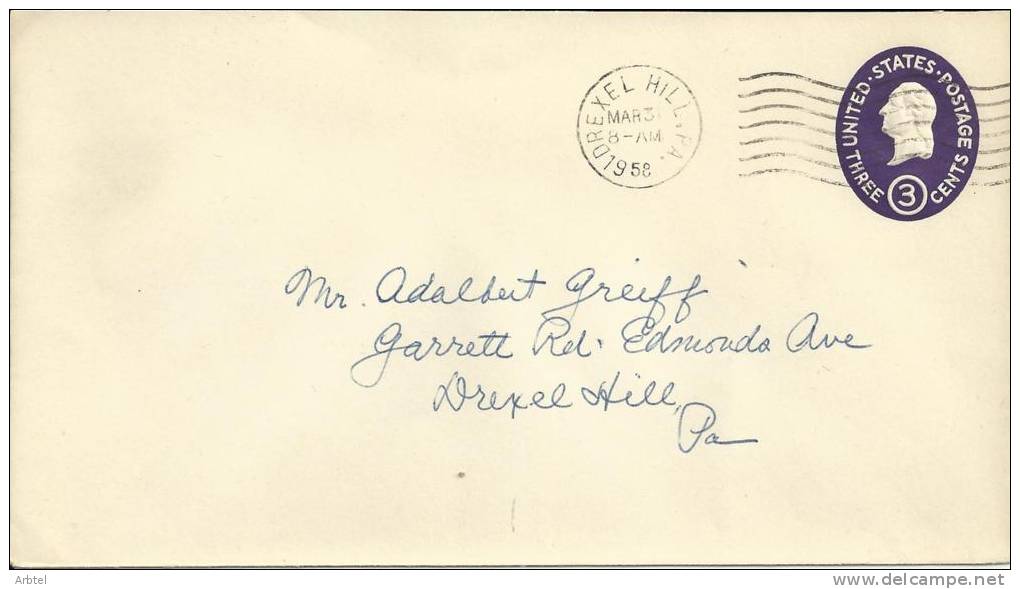 USA ENTERO POSTAL MAT DREXEL HILL 1958 - 1941-60