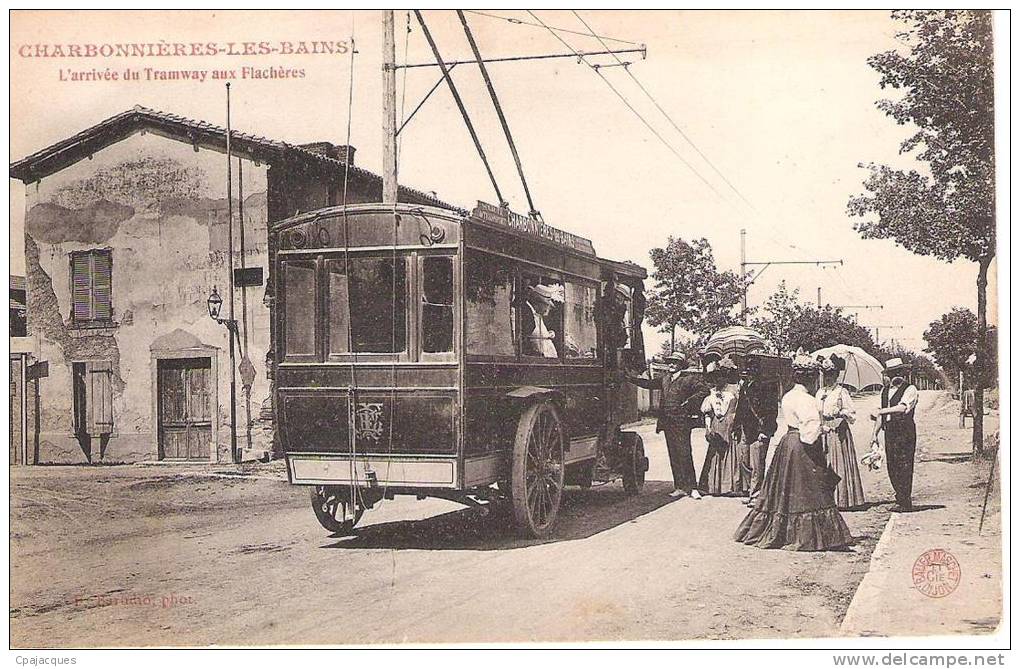 69 - CHARBONNIERES - LES - BAINS :L'ARRIVEE DU TRAMWAY AUX FLACHERES . - Charbonniere Les Bains