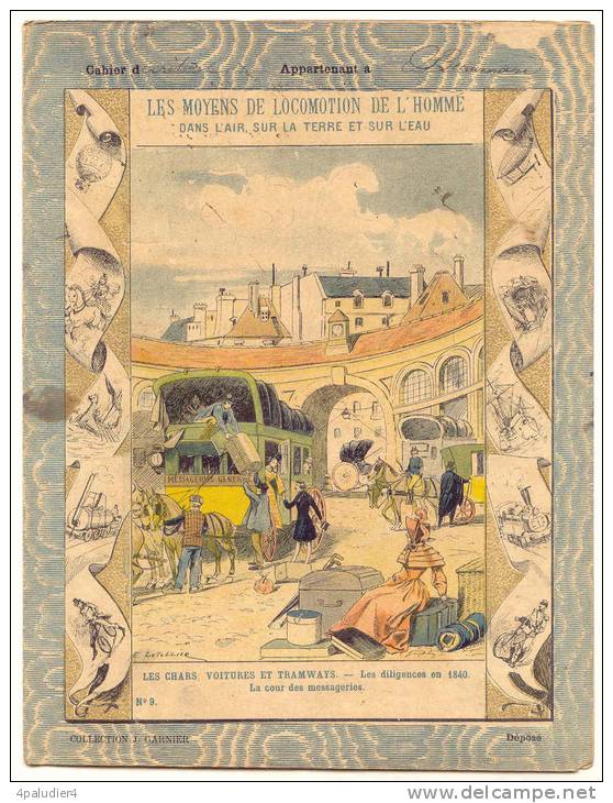 Protège-Cahier VOITURES ET TRAMWAYS Les Diligences En 1840 Messageries Générales Poste  Garnier Fin XIXe - Trasporti