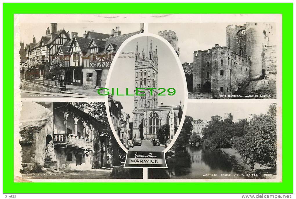 WARWICK, UK - GREETINGS FROM WARWICK - 5 MULTIVIEWS - TRAVEL IN 1949 - - Warwick