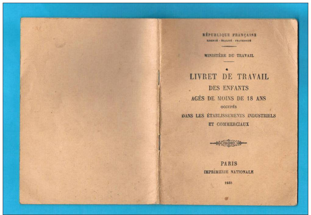 Livret De Travail Des Enfants De Moins De 18 Ans - Non Classés