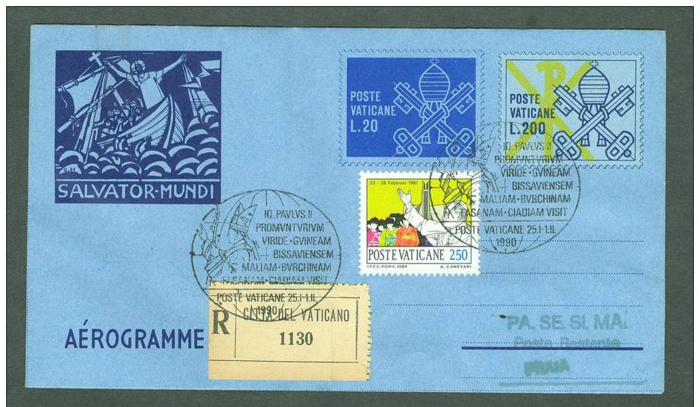 VATICAN 1990 AEROGRAMME REGISTERED POPE JOHN PAUL II Travel To PRAIA CABO VERDE  (WITH NEWSPAPER OF EVENT) (E7194 - Lettres & Documents