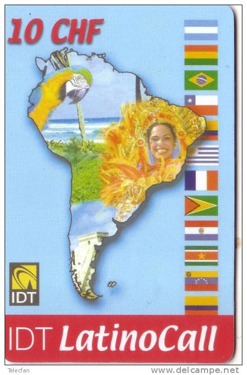 SUISSE SWISS PREPAID IDT PERROQUET PARROT AMERIQUE DU SUD SOUTH AMERICA 10FCH UT - Papegaaien & Parkieten