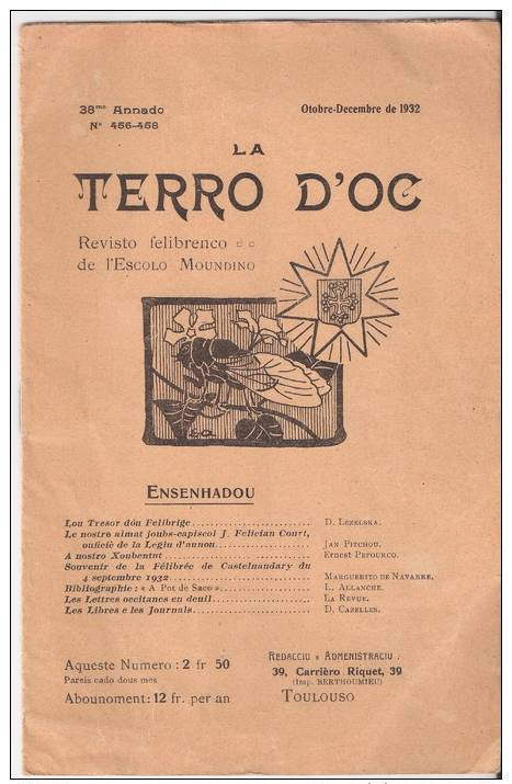 "LA TERRO D'OC"  Revisto Felibreco De L'Escolo Moundino.  Octobre-Décembre 1932. - Midi-Pyrénées