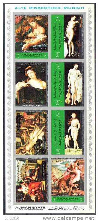 Ajman 1972  Nude Paintings From The Old Pinakothek -  Art 8v - MNH (**) - Desnudos