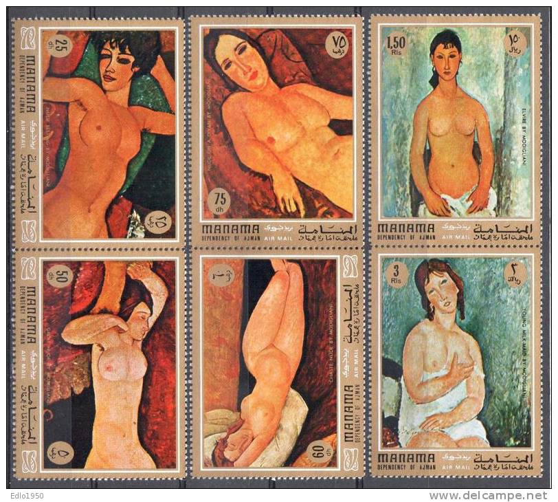 Manama 1971  Modigliani Nude Paintings -  Art 6v+s/s - MNH (**) - Desnudos