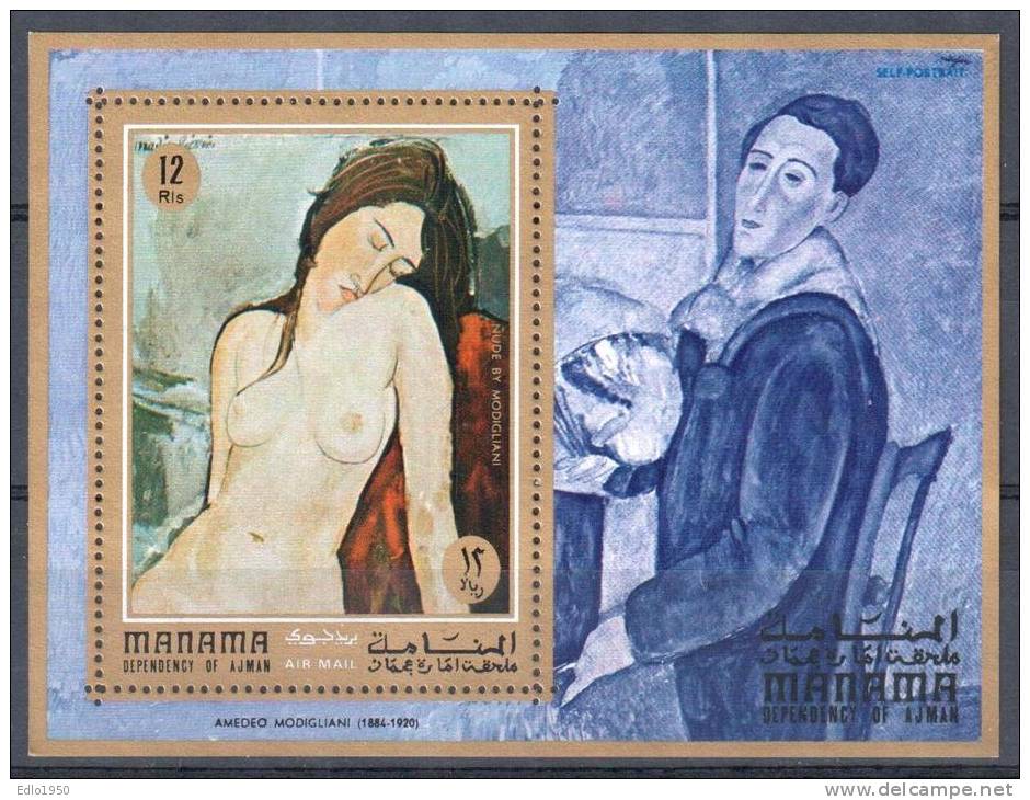 Manama 1971  Modigliani Nude Paintings -  Art 6v+s/s - MNH (**) - Desnudos