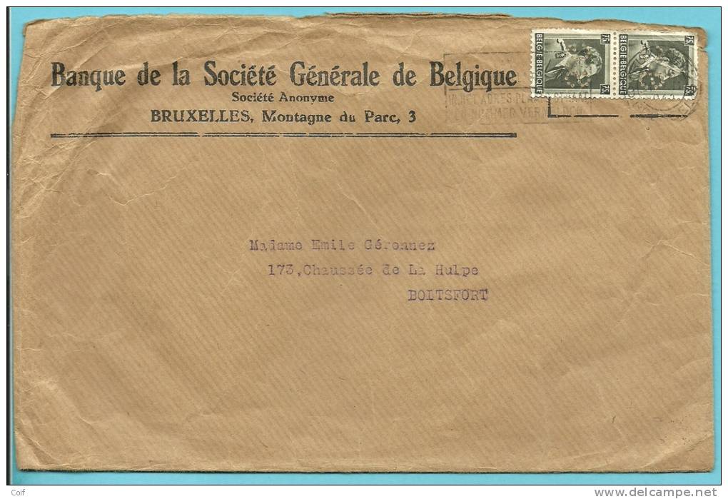 480 Op Brief Met Firmaperforatie (perfin) " SG " Van Banque De La Societe Generale De Belgique Met Stempel BRUXELLES - 1934-51