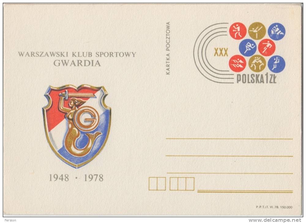 1978 - POLAND - WARSAW Sport Club GWARDIA - FOOTBALL Wrestling Athletics Basketball Skating Box STATIONERY - POSTCARD - Clubs Mythiques