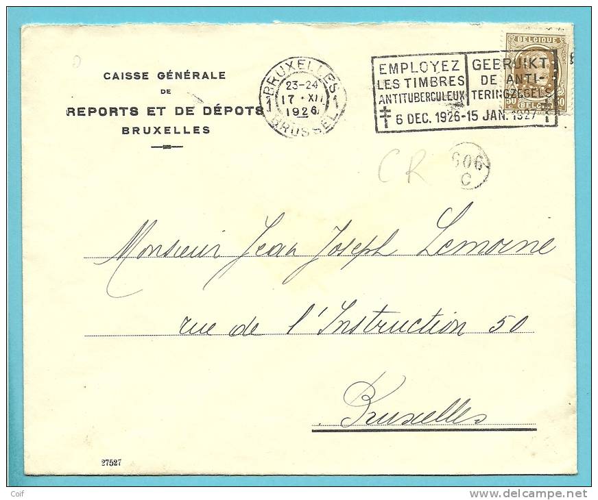 203 Op Brief Met Firma-perforatie (Perfin / Perfore) " C.B." Van Caisse Générale De Reports Et De Dépots Bruxelles - 1909-34