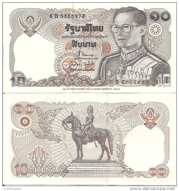 Thailand P98, 10 Baht, Rama IX / Mounted King Rama V Chulalongkorn The Great - Thailand