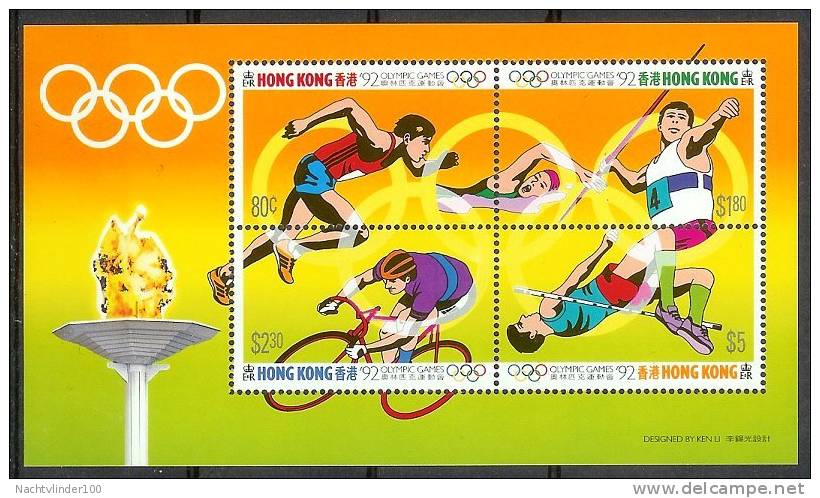 Mnq001 SPORT OLYMPISCHE SPELEN WIELRENNEN ZWEMMEN HARDLOPEN OLYMPIC GAMES SWIMMING RUNNING CYCLING HONG KONG 1992 PF/MNH - Zomer 1992: Barcelona