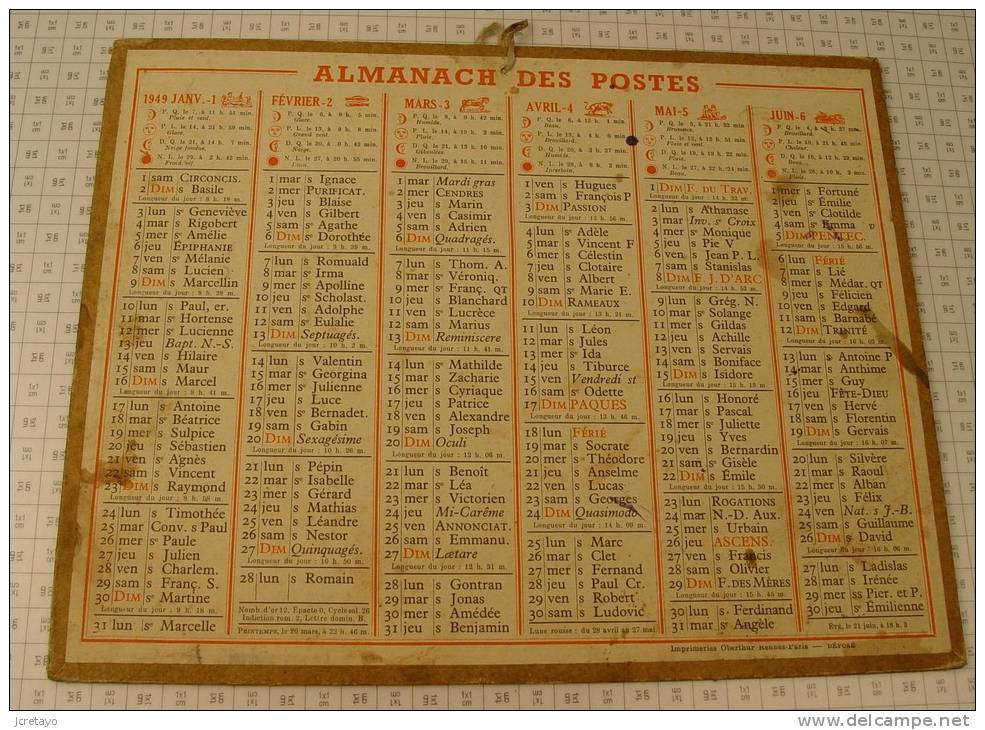Almanach Des Postes, Année 1949, Ref Perso 518 - Grand Format : 1941-60