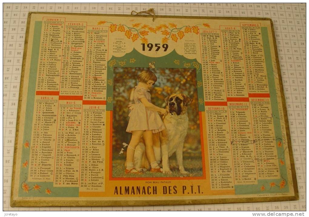 Almanach Des PTT, Indre Et Loire, Année 1959, Ref Perso 525 - Grand Format : 1941-60